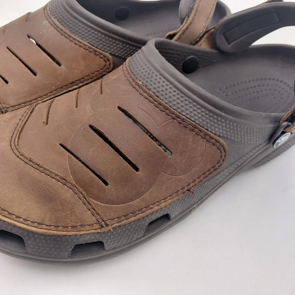 Crocs Yukon Clogs Mens 13 Leather Upper Slip On Back Strap Embossed Mickey